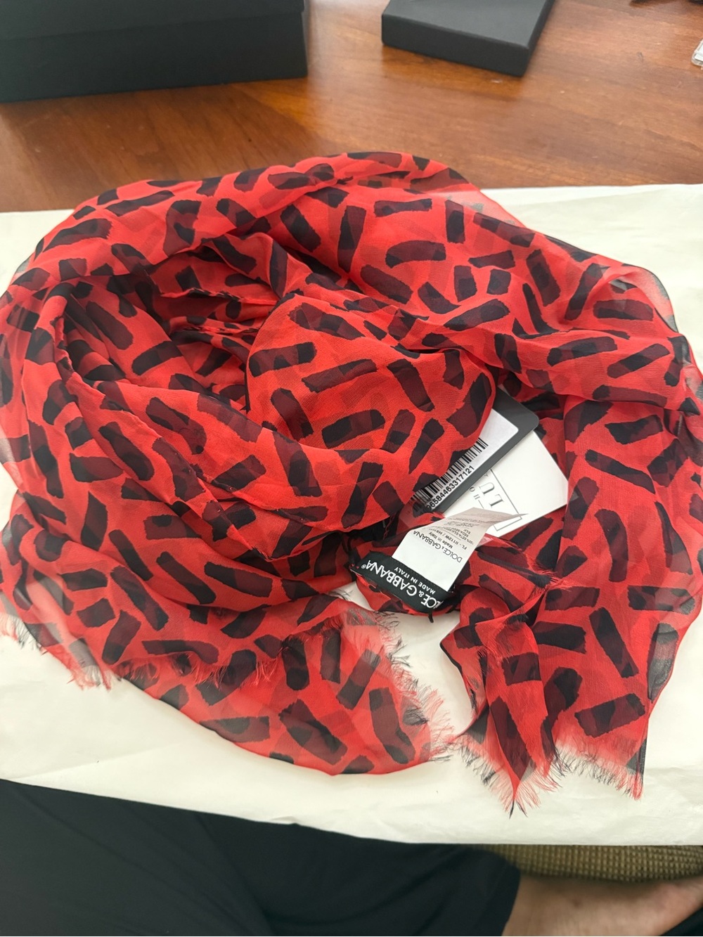 Dolce & Gabbana Red and Black Patterned Silk Scarf
